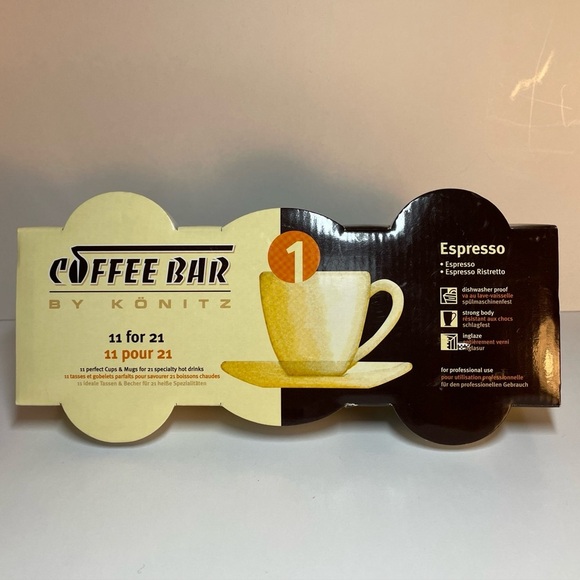 KÖNITZ Coffee Bar White Espresso Cups & Saucer Set Of Four - 2 Oz Mug NEW - Picture 1 of 9